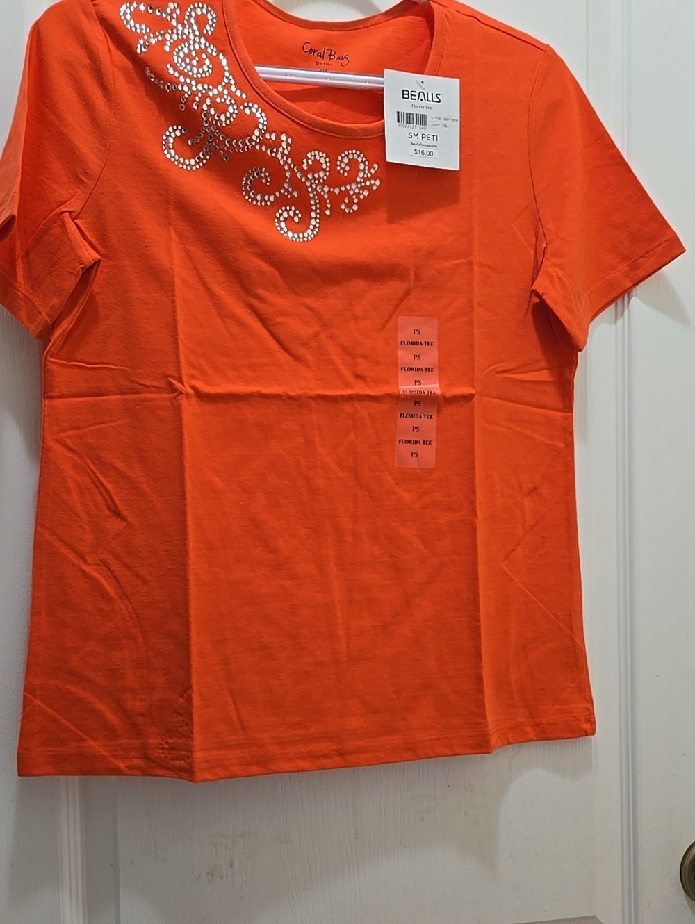 Coral Bay Bright Orange Short-Sleeve Tee with Rhinestone Swirl